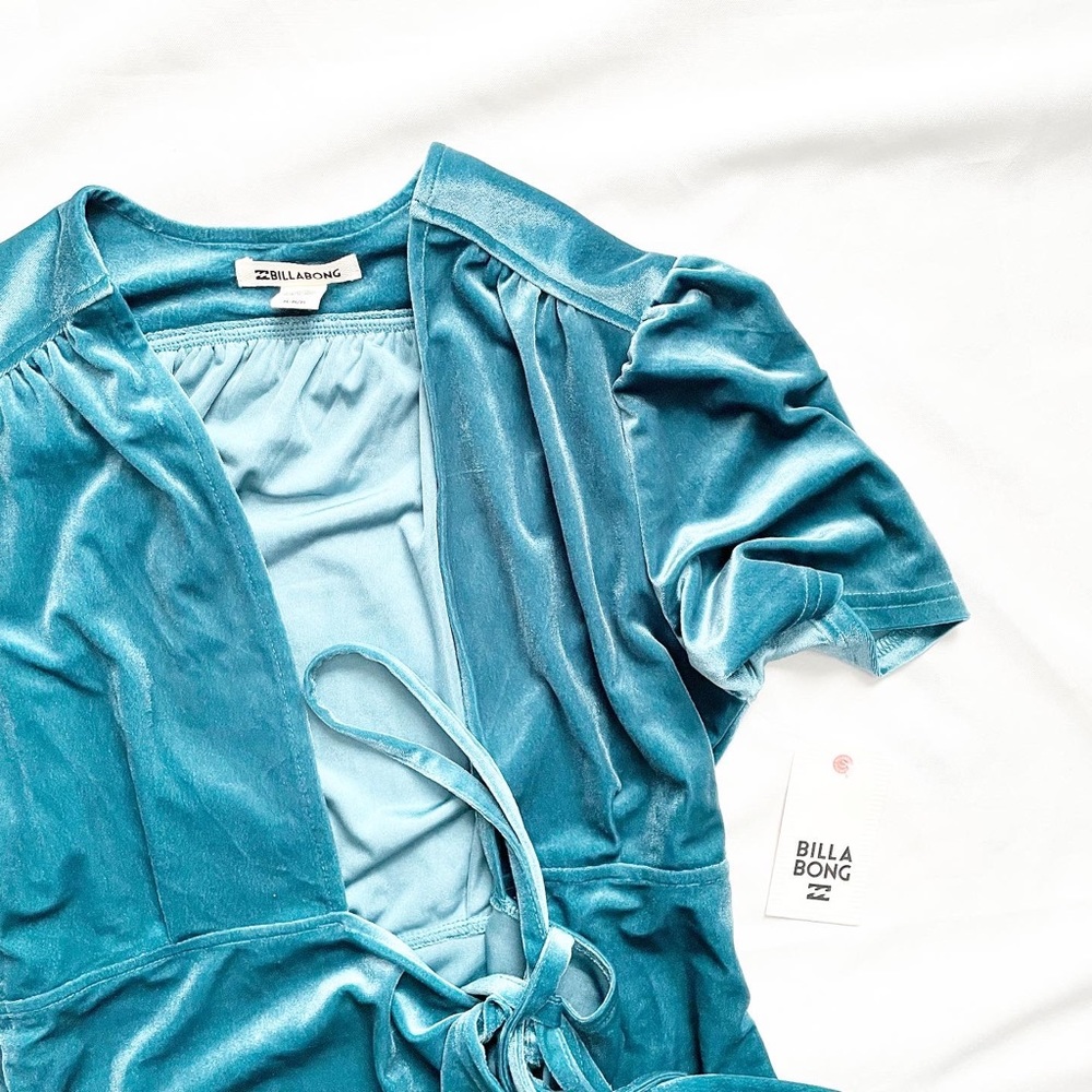 Billabong Lush for Life Blue Velvet Wrap Dress - Picture 3 of 5